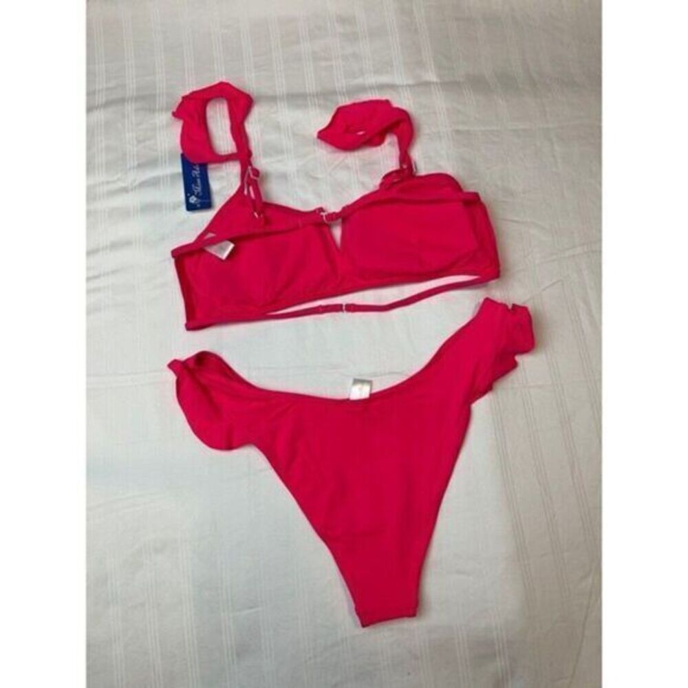 Miss Adola Hot Pink Ruffled Strappy Cheeky 2 piece set Bikini Size M RefM035 - Picture 7 of 8